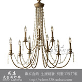 创意卧室客厅复式楼梯吊灯欧式简约美式灯具铁艺弯管蜡烛水晶吊灯
