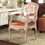 法式新古典咖色牛皮花纹布艺单人沙发书椅餐椅 预定