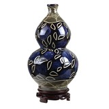 景德镇陶瓷器 雕刻花釉花瓶 家居艺术品装饰摆件 陶艺深蓝礼品