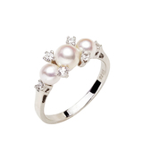 最新款925纯银镶钻正圆天然淡水珍珠戒指极强光高品质珠宝指环