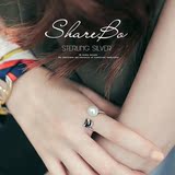 S925纯银 韩国饰品  复古天然珍珠打结不对称开口戒指环 气质款