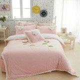 水漾韩版公主粉色花朵超柔海藻绒保暖四件套床上短毛绒天鹅绒正品