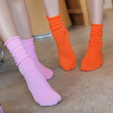 6双包邮 韩国优质松口月子袜子夏季女士纯棉长筒卷边糖果色堆堆袜