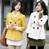 2014春装新款韩版修身双排扣时尚女装羊绒毛呢外套 短大衣