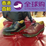 香港代购正品Dr.Martens1461黑色樱桃红硬皮3孔马丁鞋低帮男女鞋