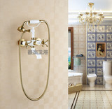 浴室全铜金色浴缸花洒淋浴龙头单花洒欧式仿古淋浴套装冷热水包邮