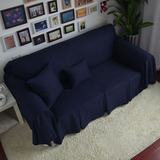 沃米兔深蓝色纯棉 全棉布艺沙发巾沙发套沙发罩沙发盖布定做尺寸