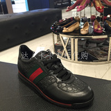ISA正品带发票 Gucci/古奇16新款 黑色真皮条纹系带休闲男鞋