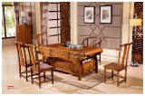 新中式实木仿古茶桌椅组合 红木色功夫茶艺桌 泡茶台 方形雕花