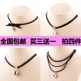 韩国版锁骨链珍珠蕾丝饰品项链短款简约脖子颈链带复古黑色女项圈