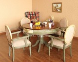 美式乡村地中海彩绘手绘餐桌椅圆桌 餐厅家具 实木餐桌