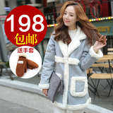 韩国代购冬装新款韩版女装麂皮绒加厚羊羔毛中长款外套鹿皮绒棉衣