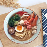 日本制造进口美浓烧陶瓷餐具日式料理拉面碗汤碗蓝梅系列反口碗