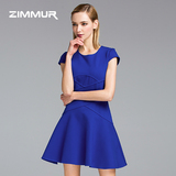 ZIMMUR2016夏装新款女装圆领短袖中腰修身显瘦A字裙连衣裙