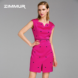 ZIMMUR2016夏季新款女装无袖修身显瘦欧美时尚气质绣花连衣裙中裙