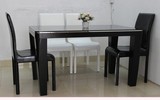 时尚新款黑色木皮配不锈钢架钢化玻璃餐桌