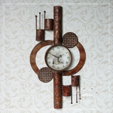 美式乡村居家装饰钟表 创意异形铁艺挂钟 欧式复古褐色经典时钟