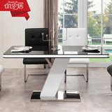 宏居家具现代创意个性餐台玻璃烤漆大小户型长方形餐桌椅组合饭桌