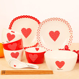 爱心碗盘碟餐具套装创意骨瓷 韩式家用结婚情侣礼品温馨陶瓷碗盘