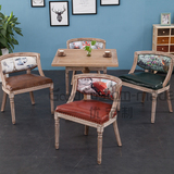 美式乡村欧式复古做旧皮革棉麻布艺餐椅实木仿古书椅咖啡休闲围椅