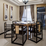 现代新中式餐桌椅组合6人4水曲柳实木圆桌子酒店餐厅家具洽谈桌椅