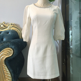 诺曼琦专柜正品2016秋季新款女装修身显瘦珍珠圆领连衣裙11619122