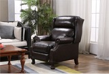 美式客厅复古真皮牛皮单人功能多功能沙发欧式老虎椅可坐躺扶手椅