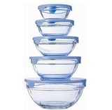 宝洁赠品 玻璃碗5件套 保鲜碗 钢化玻璃碗带盖子 重约1300克 特价