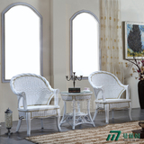 欧式阳台藤编休闲桌椅组合现代白色简约藤椅茶几三件套客厅靠背椅