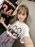 字母印花短袖t恤女夏2016新款韩国学生显瘦百搭休闲圆领粉色上衣