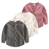 儿童亚麻长袖衬衫2016春秋款童装宝宝纯色两用袖上衣男童衬衣开衫