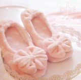 Peachhoney 粉色波点珊瑚绒包跟家居鞋月子鞋平底鞋地板鞋
