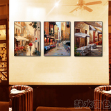 欧洲复古咖啡馆墙贴画客厅装饰画沙发三联画挂画吧台壁画咖啡街景