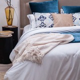 样板房床品进口布料 样板间床上用品蓝白色 高档五星级地中海床品