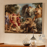 鲁斯本 狩猎野猪 欧式人物油画无框画书房办公室墙画古典风景挂画