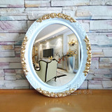欧式浴室镜子白金色玄关雕花椭圆壁挂卫生间装饰框梳妆化妆大公主