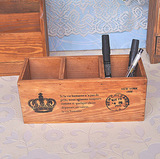 实木三格笔筒 木质遥控器化妆品收纳盒 桌面储物木盒 文具