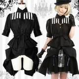 日本原单blackmiquri宫廷贵族气息 束腰 拼条可变型假两件连衣裙