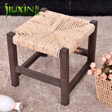 咖啡色小型长25*25*高25cm正方形简约天然实木编织凳家用休闲凳子