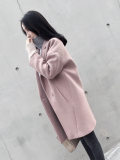 【天天特价】2016秋装毛呢外套女中长款韩国茧型粉色羊毛呢子大衣