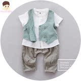 男宝宝夏装童装2儿童套装1-3岁韩版婴儿夏季纯棉短袖马甲三件套潮