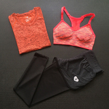 夏季瑜伽服套装三件套健身房跑步运动晨跑服女显瘦短袖背心紧身裤