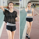 韩国代购女瑜伽服三件套装健身房运动晨跑步夏季短裤显瘦速干透气