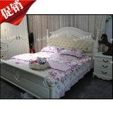 欧式韩式田园宜家橡木实木床双人床架白色真皮软靠1.8米雕花婚床