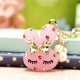 韩国创意礼品水钻可爱珍珠眯眼兔子汽车钥匙扣女包挂件钥匙链饰品