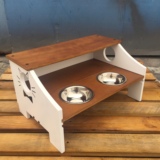 AICC宠物家具 多功能猫狗楼梯 不锈钢食盆水碗橡木餐桌餐台碗架