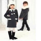 韩版外贸新年款 童装bambino女童冬季新款加绒空气棉毛毛领连衣裙