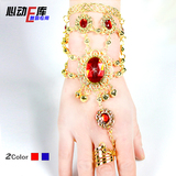 义乌厂价|肚皮印度民族舞蹈配饰首饰品|大颗红宝石戒指一体手链|