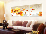 客厅现代简约沙发背景墙装饰画三联无框壁画 餐厅挂画 荷花九鱼图