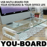 USB钢化玻璃多功能笔记本电脑支架 显示器底座桌面键盘收纳